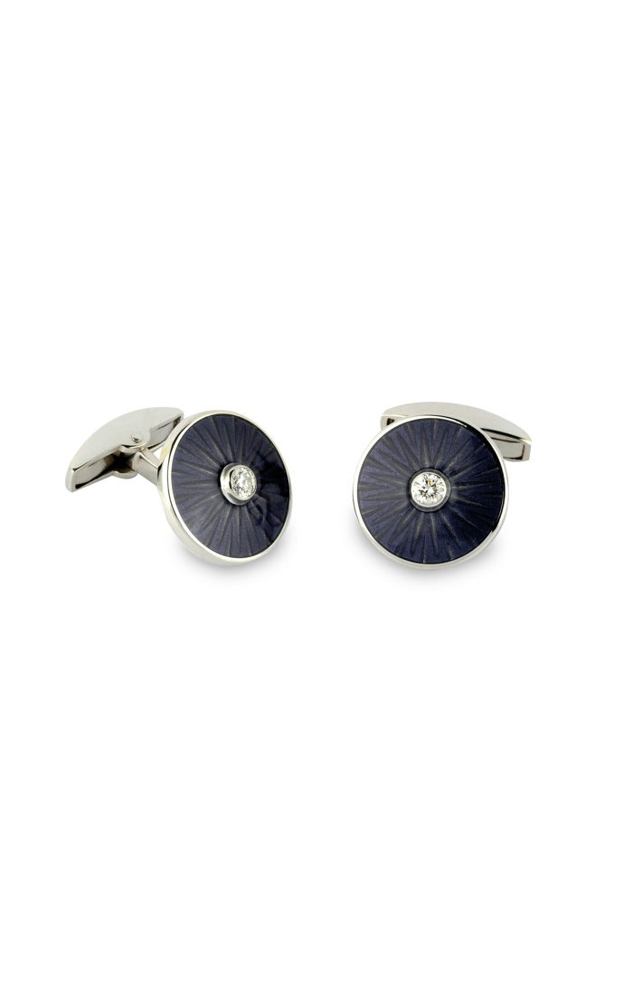 Enamel Cufflinks with Diamond Centre, 18ct WG