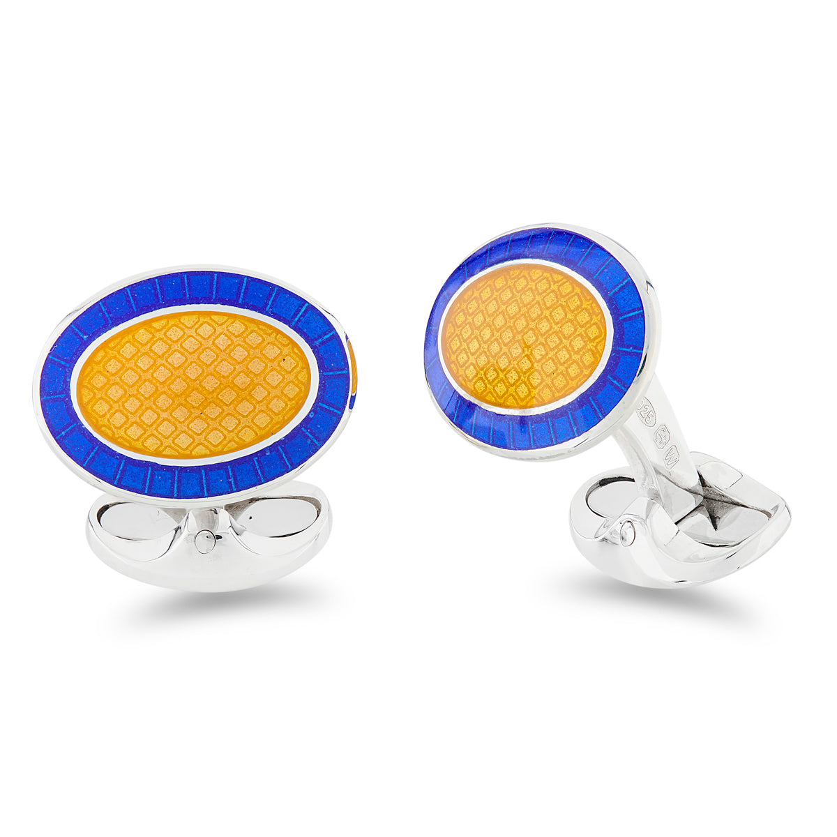 Yellow and Royal Blue Enamel Cufflinks in Sterling Silver